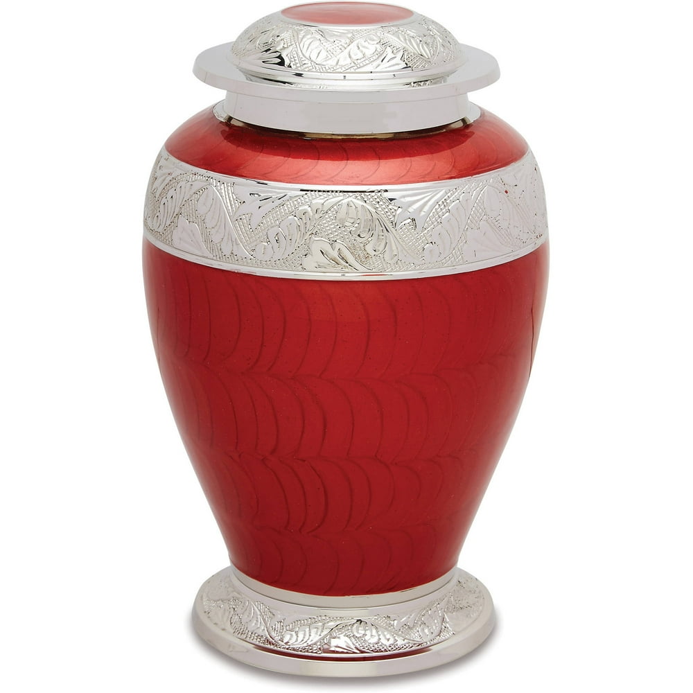 Urns Direct 2U Berkshire Silver Red Adult Cremation Urn, 220 cu in