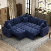 EUROCO 82.6" L Shaped Sectional Sofa Couch, Velvet Pull-out Sleeper Sofa Bed with Wheels, USB Ports, Power Sockets and Pillows for Living Room, Navy Blue