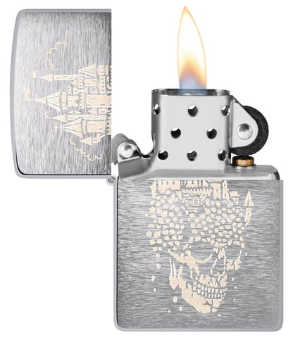 Zippo Lighter - Customized Engraved Message Windproof Skull Castle Design 46477