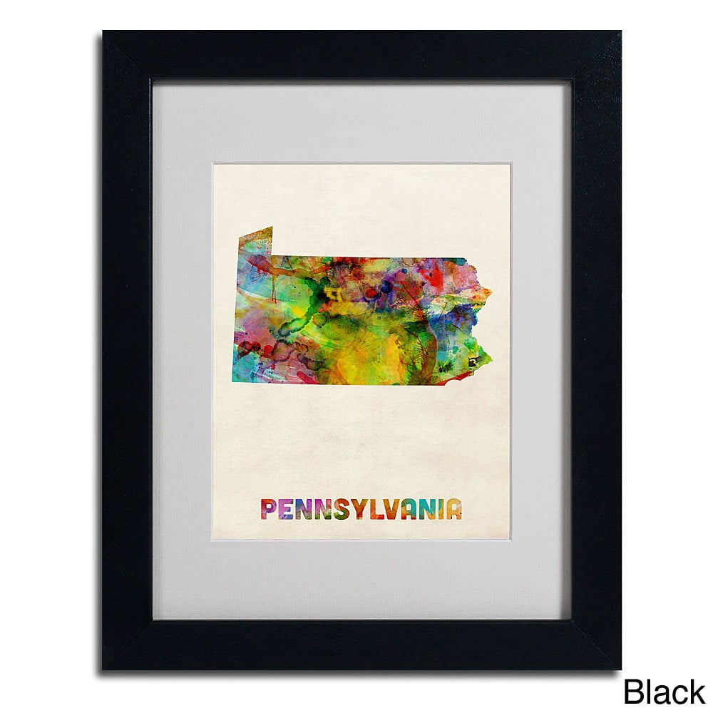 Trademark Fine Art "Pennsylvania Map" Matted Framed Art by Michael Tompsett, Black Frame