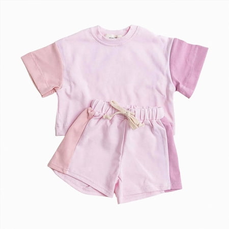 KPOPLK Baby Boy Clothes Toddler Summer Outfits Short Sleeve Patchwork Top T-shirt Pocket Pant Set 2 Piece(2-3 Years Pink)