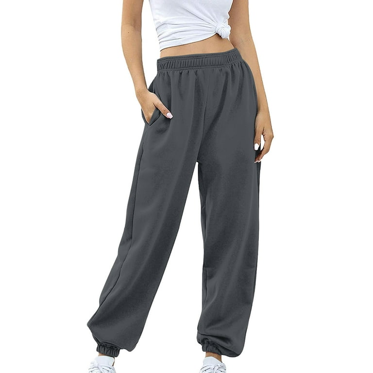 Fulijie Women's Cinch Bottom Sweatpants with Pockets No Drawstring Joggers  Pants for Gym Sporty Fit Lounge Trousers 