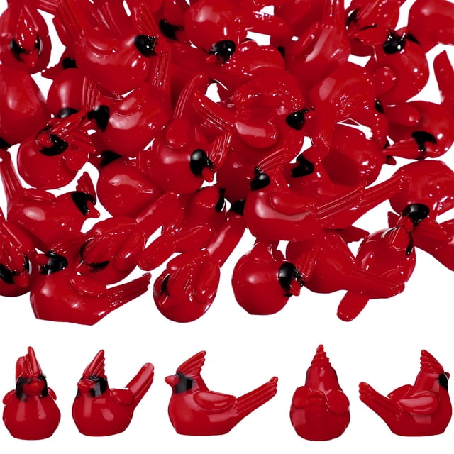 Figuras Cinnvoice en miniatura de resina roja con forma de cardenal, 200 unidades, 2,8 x 2,1 cm