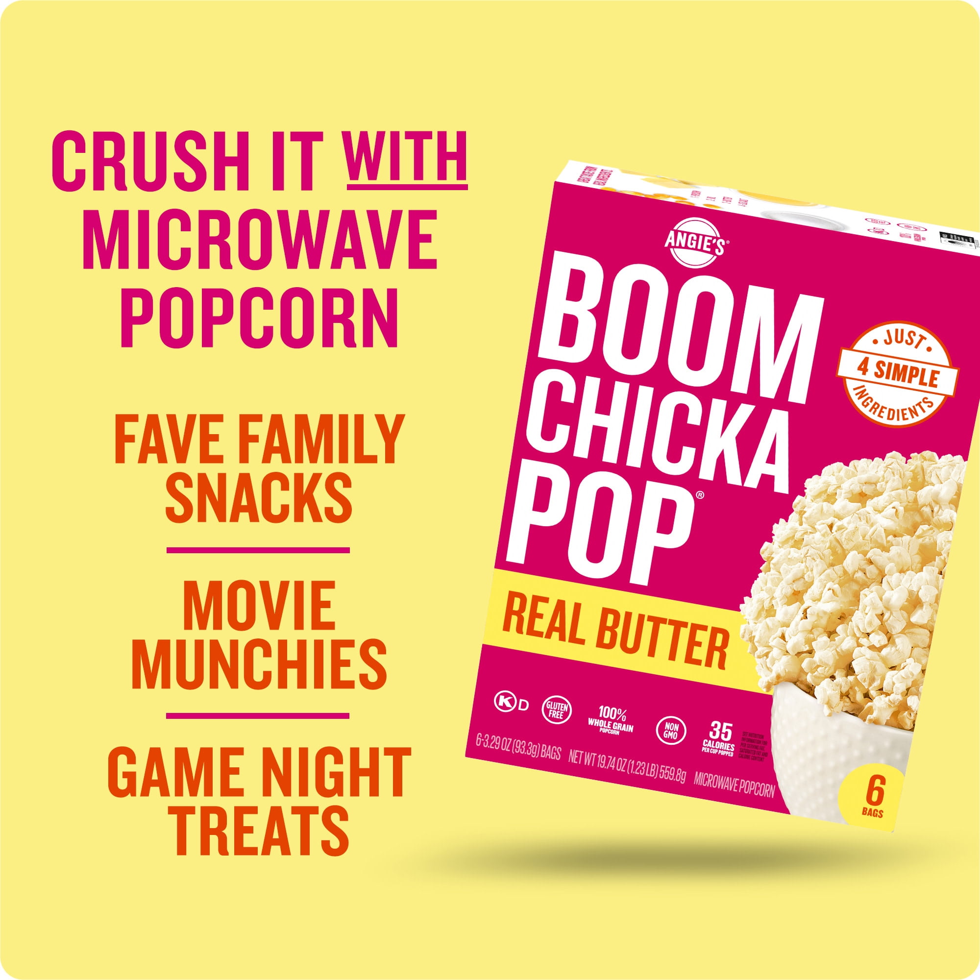 (3 pack) Angie's BOOMCHICKAPOP Real Butter Microwave Popcorn, 3.29 oz., 6-Count Bags
