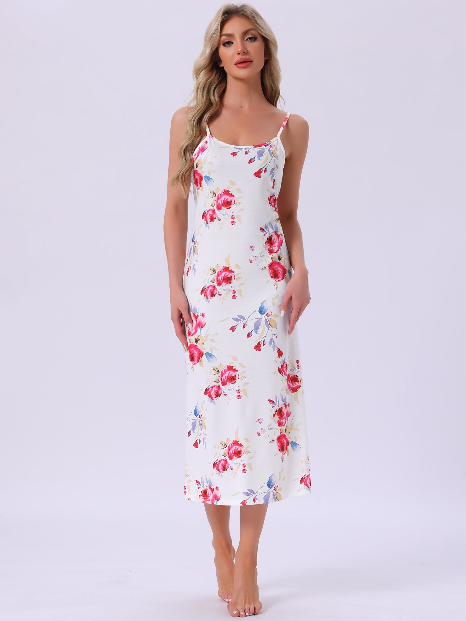 DARING DIVA Women's Spaghetti Strap Full Slip Midi Under Dress 2XL White Rose