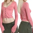 thumbnail image 1 of TRKIYQC Blusas cortas de corte bajo para mujer, blusas cortas de manga larga de un solo pecho de color liso, prendas de punto de ombligo informales ajustadas TRKIYQC  moda, 1 of 6