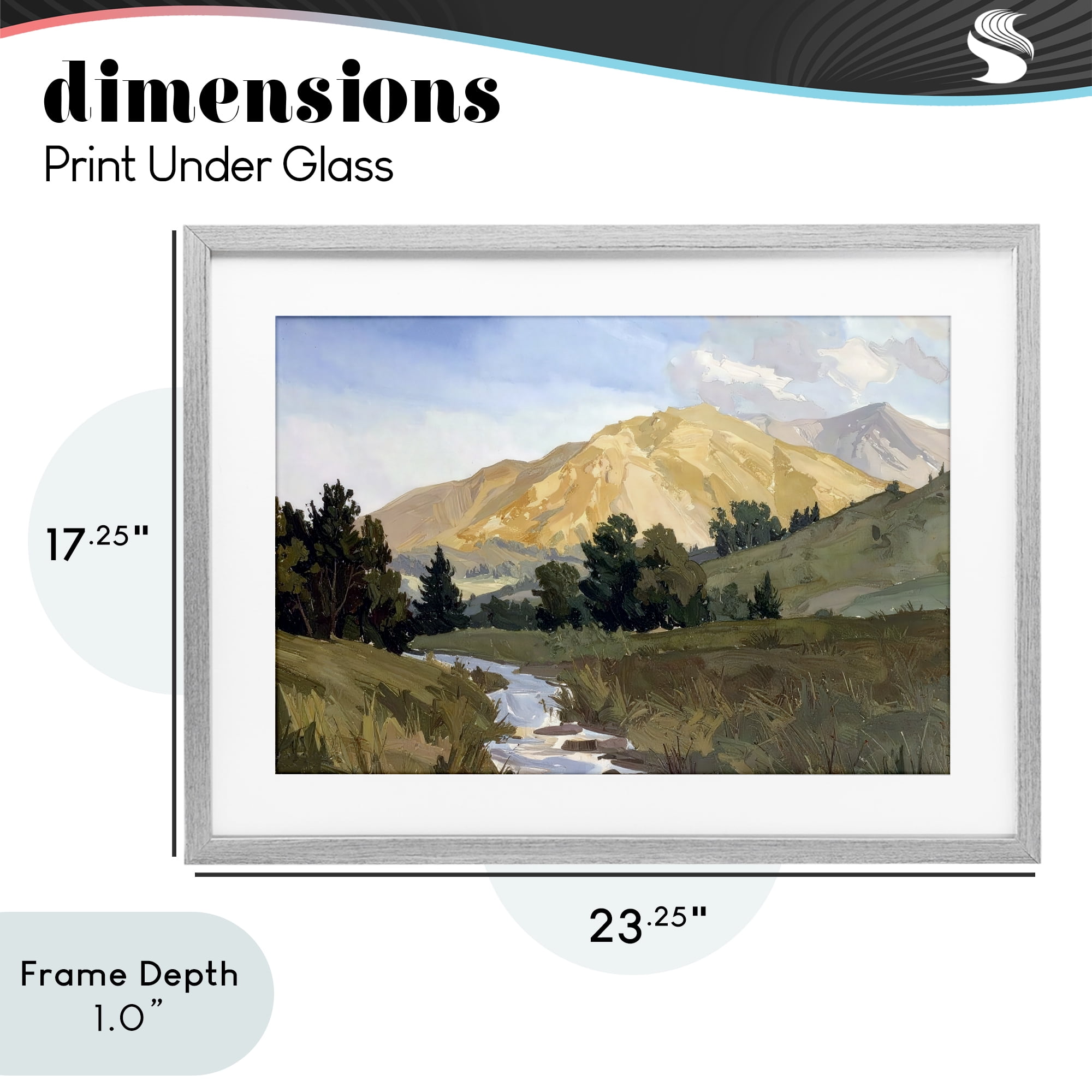 Stupell Industries Mountain Divide Valley Gray Framed Print Under Glass, design by Alonza Saunders