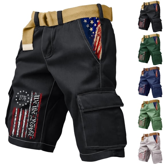 Havenx Independence Day Print Cargo Shorts for Men American Flag Print Cargo Shorts with Multi Pockets Distressed Washed Pant Fashion Patriotic Retro Vintage Clothing,Navy L