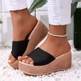 thumbnail image 2 of Womens Wedge Sandals Chunky Platform High Heels Open Toe Slip on Slides Casual Dressy Summer Beach Shoes Black Size 6.5, 2 of 6