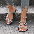thumbnail image 5 of Miluxas Women's Sparkly Rhinestone Flat Sandals Glitter Bling Butterfly Strappy Open Toe Slides Black 6(37), 5 of 8