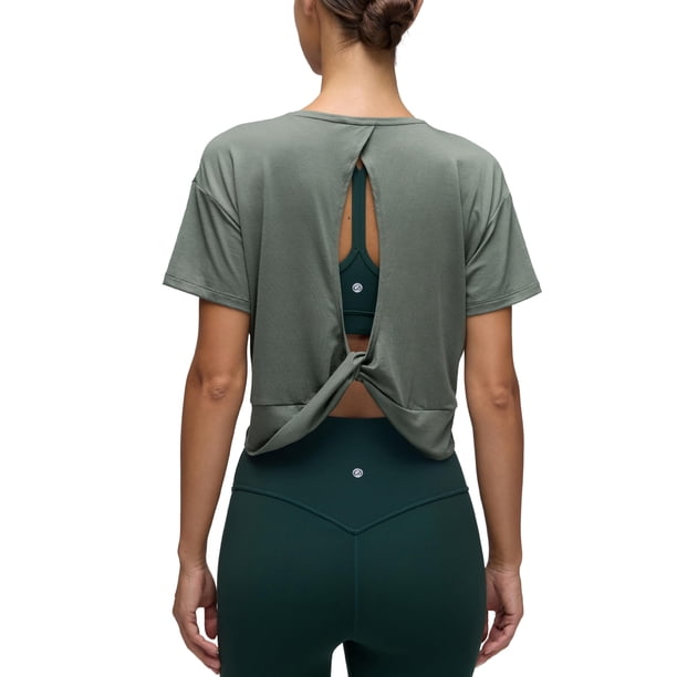 Remera CRZ YOGA de Manga Corta y Espalda Abierta Crop Top Gris Salvia L
