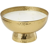 DecMode Gold Metal English Garden Scented Wide Hammered 70 oz 4 Wick Candle with White Wax