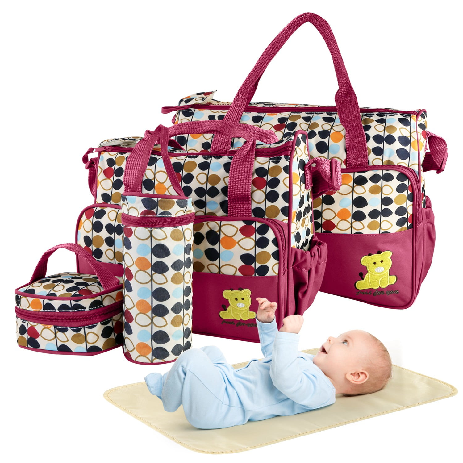 GPCT 5PCS Baby Nappy Diaper Bags Set Mummy Diaper Shoulder Bags with Nappy Changing Pad Insulated Pockets Travel Tote Bags For Mom Dad Walmart