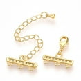 thumbnail image 2 of Brass Micro Pave Cubic Zirconia Chain Extender Necklace Layering Clasps with 3 Strands 6-Hole Ends and Lobster Claw Clasps Nickel Free Clear Real 18K golden Plated 5sets, 2 of 6