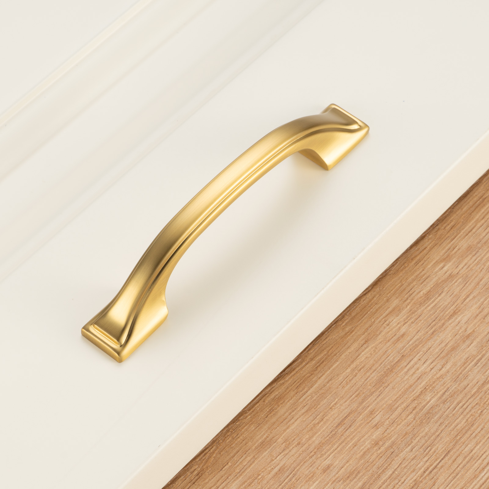 KOOFIZO 10 Pack Square Foot Craftsman Cabinet Bow Pull - Brushed Gold Furniture Handle, 3 Inch/76mm Screw Spacing