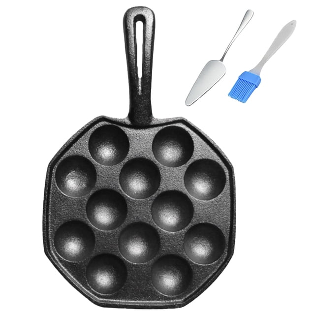 Molde Carne Pulpo Takoyaki Grill Pan Creador Hierro Fundido 12/14 Con Cepillo Aceite Y para Panqueques Redondos