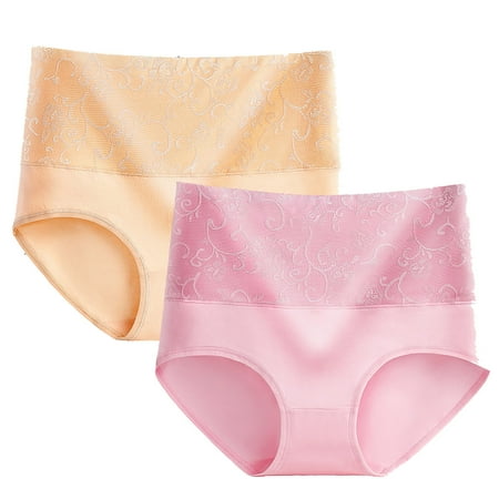 Scyoekwg Women s Cotton Underwear Stretchy Ladies Underpants Lace Solid Color Comfort Hipster Panties High Waisted Underwear Briefs Pack of 2(Pink XL)