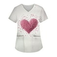 thumbnail image 2 of Printed Scrub Top Womens,Plus Size Women's V-Neck Valentine's Day Print Short Sleeve Side-Slit Scrub Tops with Pockets - Pink - S, 2 of 5