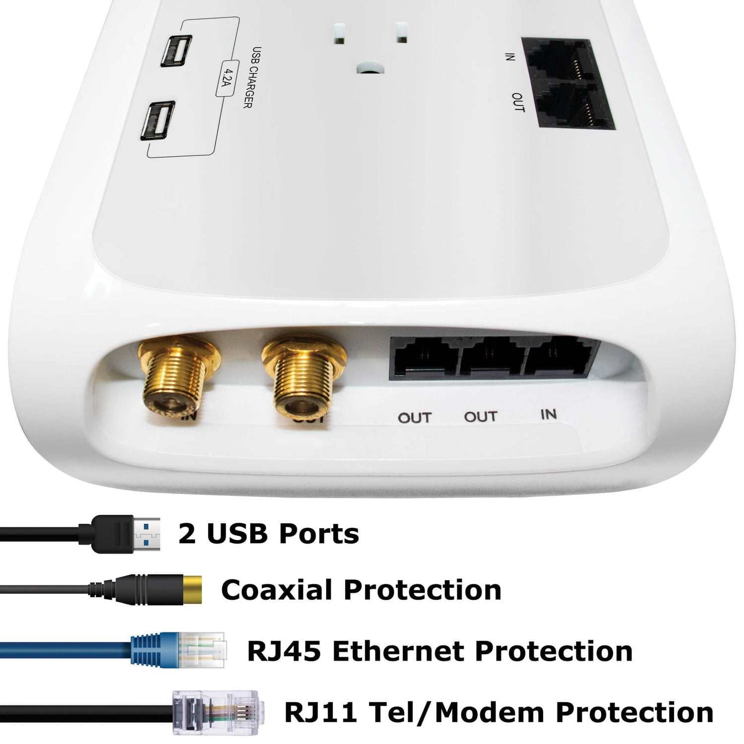 Digital Energy World 12-Outlet Surge Protector Power Strip with 2 USB Ports [White, 6-Foot Cord] (dee1-1122)