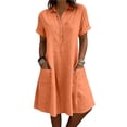 thumbnail image 2 of SAWOBUUN Women Cotton Linen Shirt Dress Short Sleeve Collar Washed Crinkle Loose Midi Dresses Summer Casual Tunic Dress with Side Pockets, 2 of 7