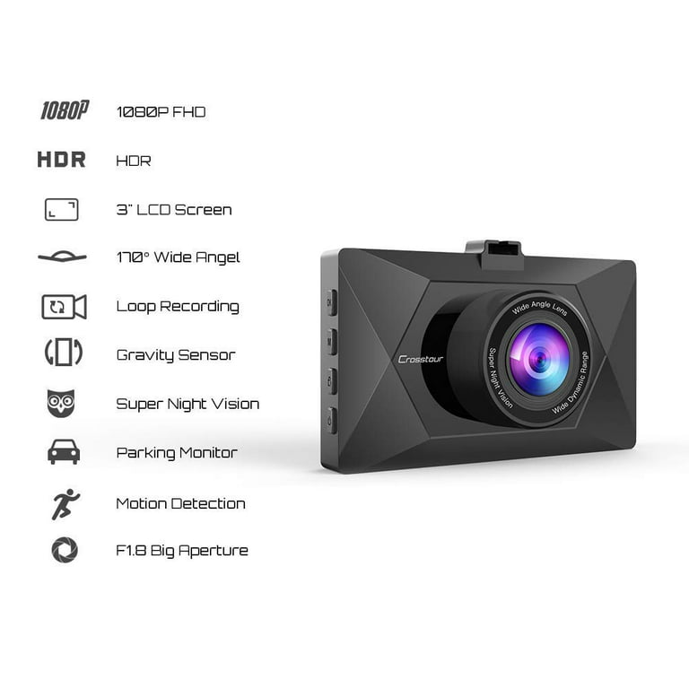 Crosstour Dash Cam, Full HD1080P, Loop Recording Motion Detection 