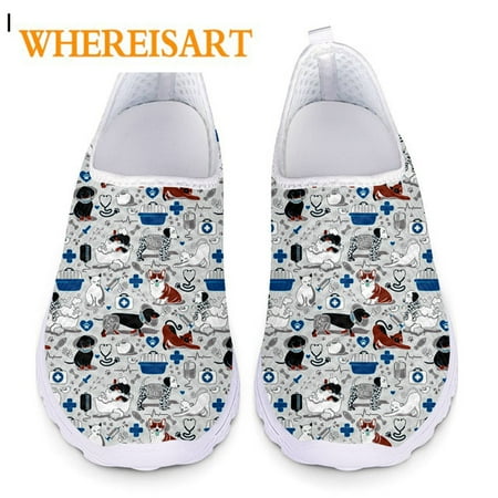 

Cute Cartoon Veterinary Surgeon Nurse Flats Vet Print Women Walking Shoes Zapatos Mujer Mesh Shoes Female Loafers