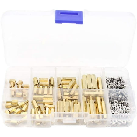 

200Pcs Copper Bolts Nut Screw Standoff Threaded Male Female Hex Brass Bolt Assortment (M2.5 Brass Standoffs)