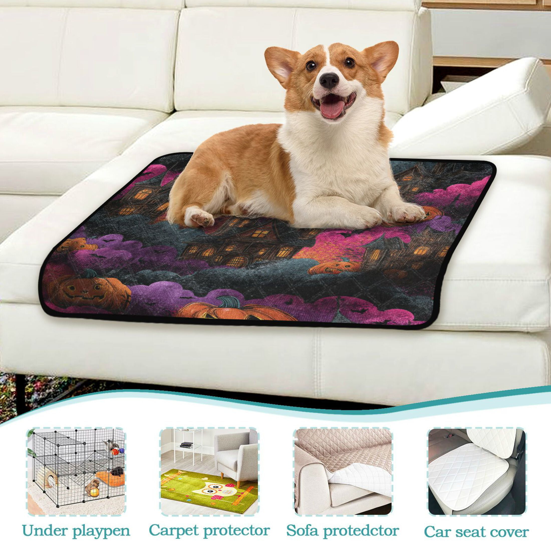 Qxltty Ghost Castle Cat litter Pads Pet Set of 3 Diaper Mats Center Anti-leakage Layer Absorbent Soft and Comfortable