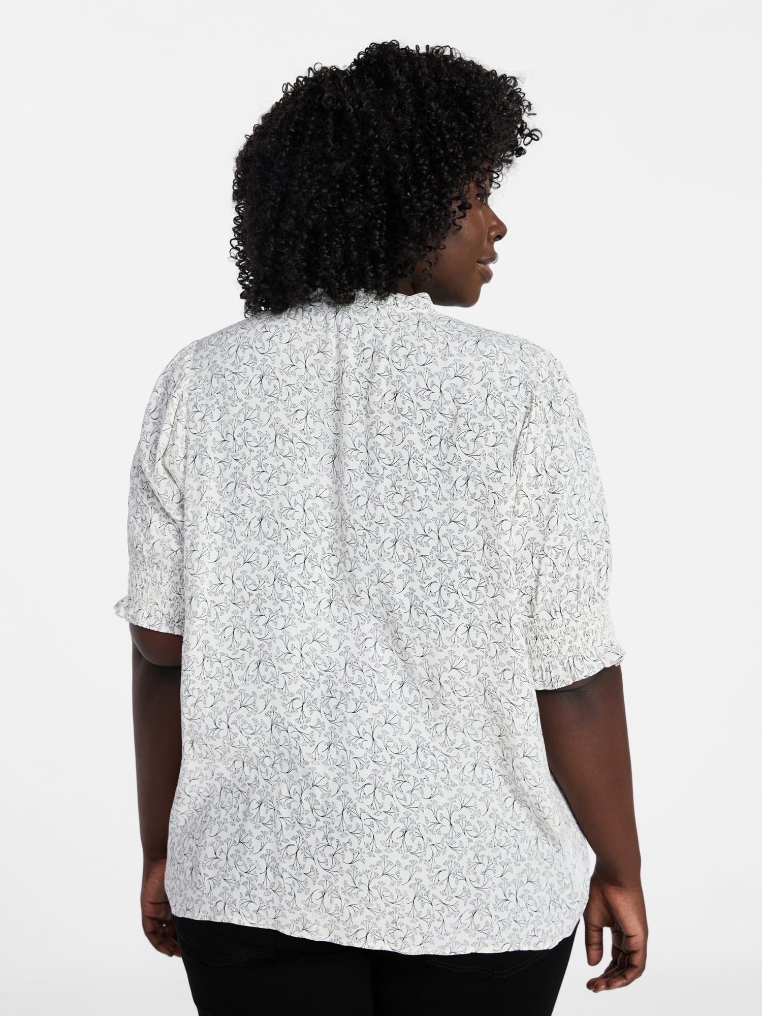 Terra & Sky Women's Plus Size Smock Yoke Top with Elbow Sleeves, Sizes 0X-5X