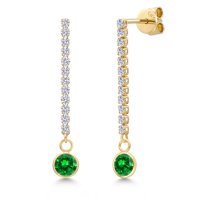 Gem Stone King 14K Yellow Gold Green Created Emerald and Lab Grown Diamond Earrings for Women | 2.04 Cttw | Gemstone May Birthstone | Round 5MM