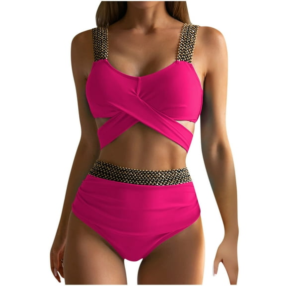 Lopeceal Two Piece Tummy Control Bikini Swimsuits for Women High Waisted Bathing Suit with Full Coverage Bikini Bottom