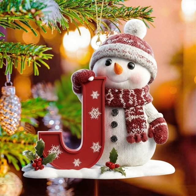 CaiYueKe 26-Piece Alphabet Christmas Ornaments Set Acrylic Letter Decorations with Snowflake Bell Pattern for DIY Holiday Tree Wreath Mantel Festive Hanging Decor Xmas Gifts for Family Friends