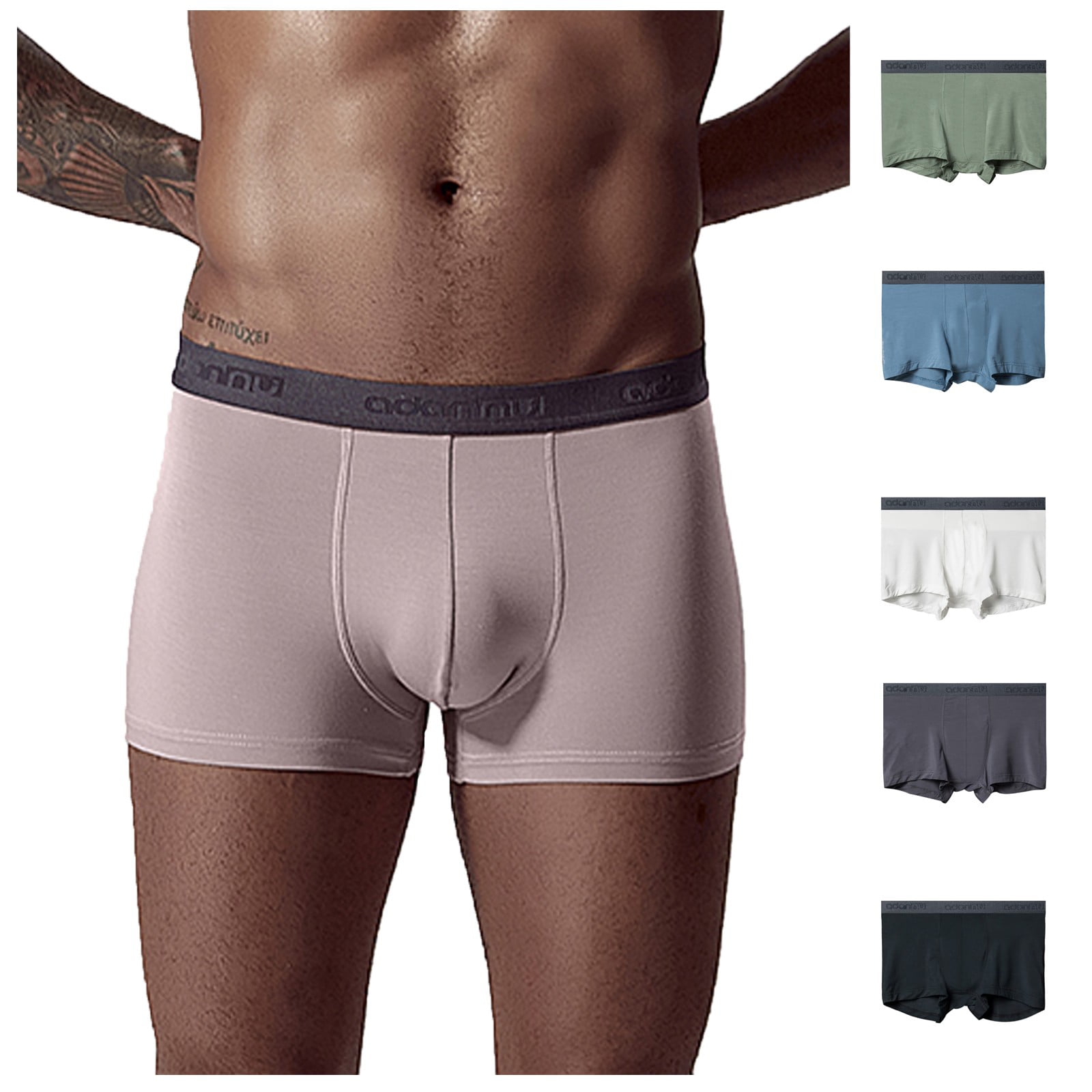 Mens Underwear Men'S Comfortable Slim Boxer Briefs Panties Solid Color Mid  Waist