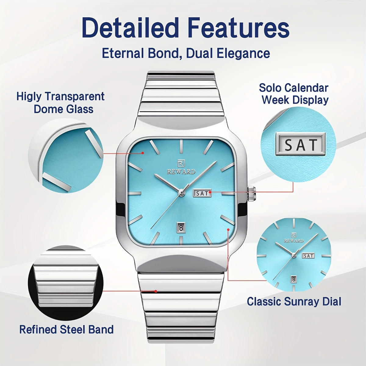 Watches Square Analog Quartz Stainless Steel Watches for Men Mesh Strap Waterproof Business Military Sport Wrist Watch with Date Reward