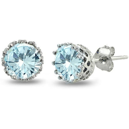 Citrine Crown Earrings - Blue Topaz Sterling Silver Crown Stud Earrings