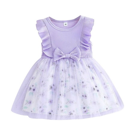 

ASEIDFNSA Casual Dresses for Girls Corduroy Jumper Set Toddler Girls Sleeveless Floral Prints Bowknot Ribbed Tulle Princess Dress Clothes