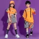 thumbnail image 2 of Traje de baile de hip hop naranja para niños, disfraces de actuación en el escenario para niños, ropa de actuación en equipo con costuras contrastantes para niñas, 2 of 5