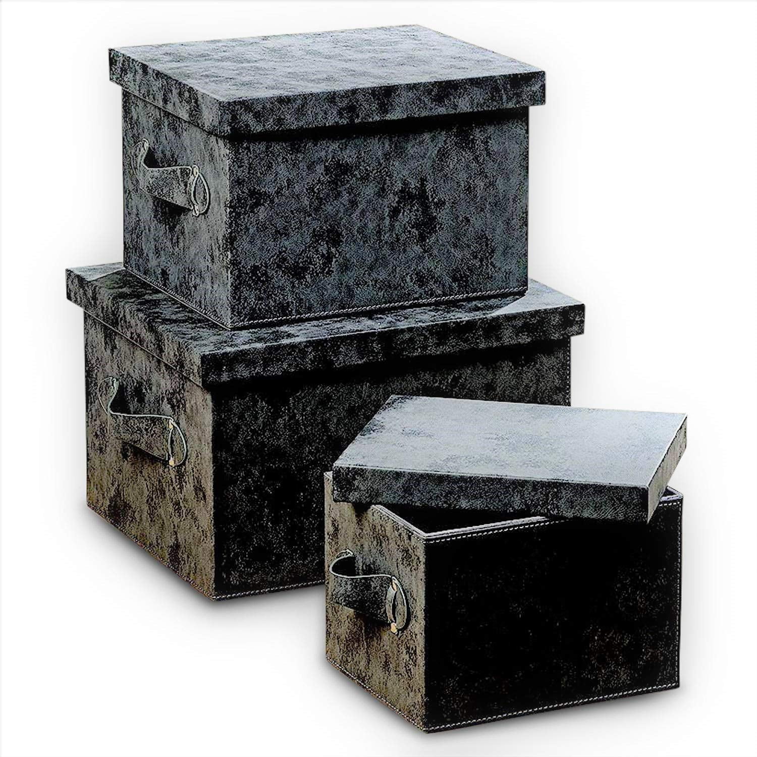 Tribeca Large Faux Leather Boxes, Set of 3, Decorative, Stackable, Lush