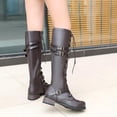 thumbnail image 5 of Women's Casual Lace Up Knee High Boots, Round Toe Double Belt Buckle Design with Breathable Lining, Trendy Boots for Daily Leisure Gift, 5 of 6