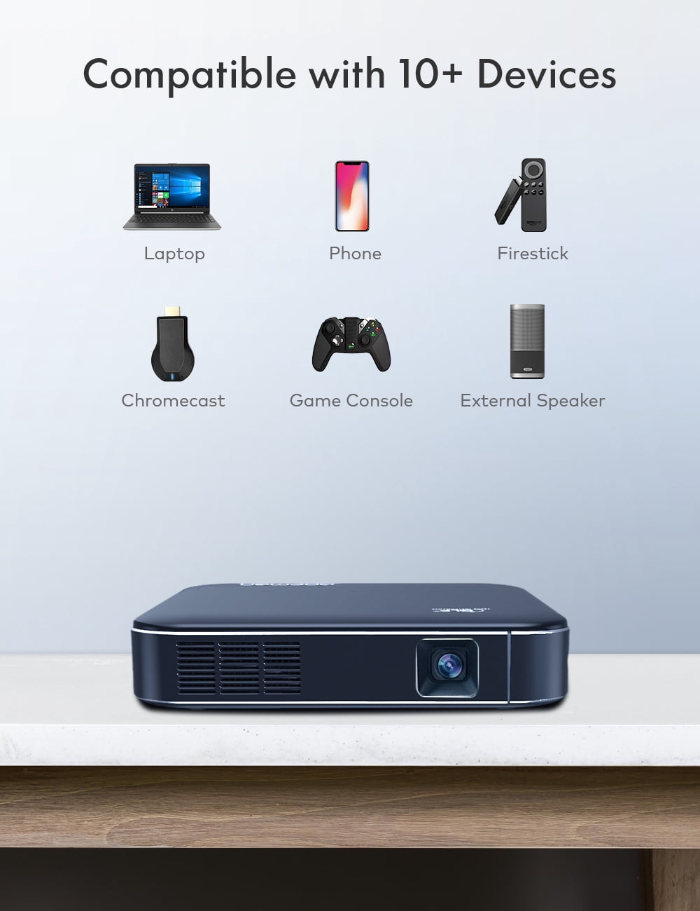 Mini Movie Projector WiFi Bluetooth 1080P Supported, LCD3.0 Compatible with PC/Phone Projector