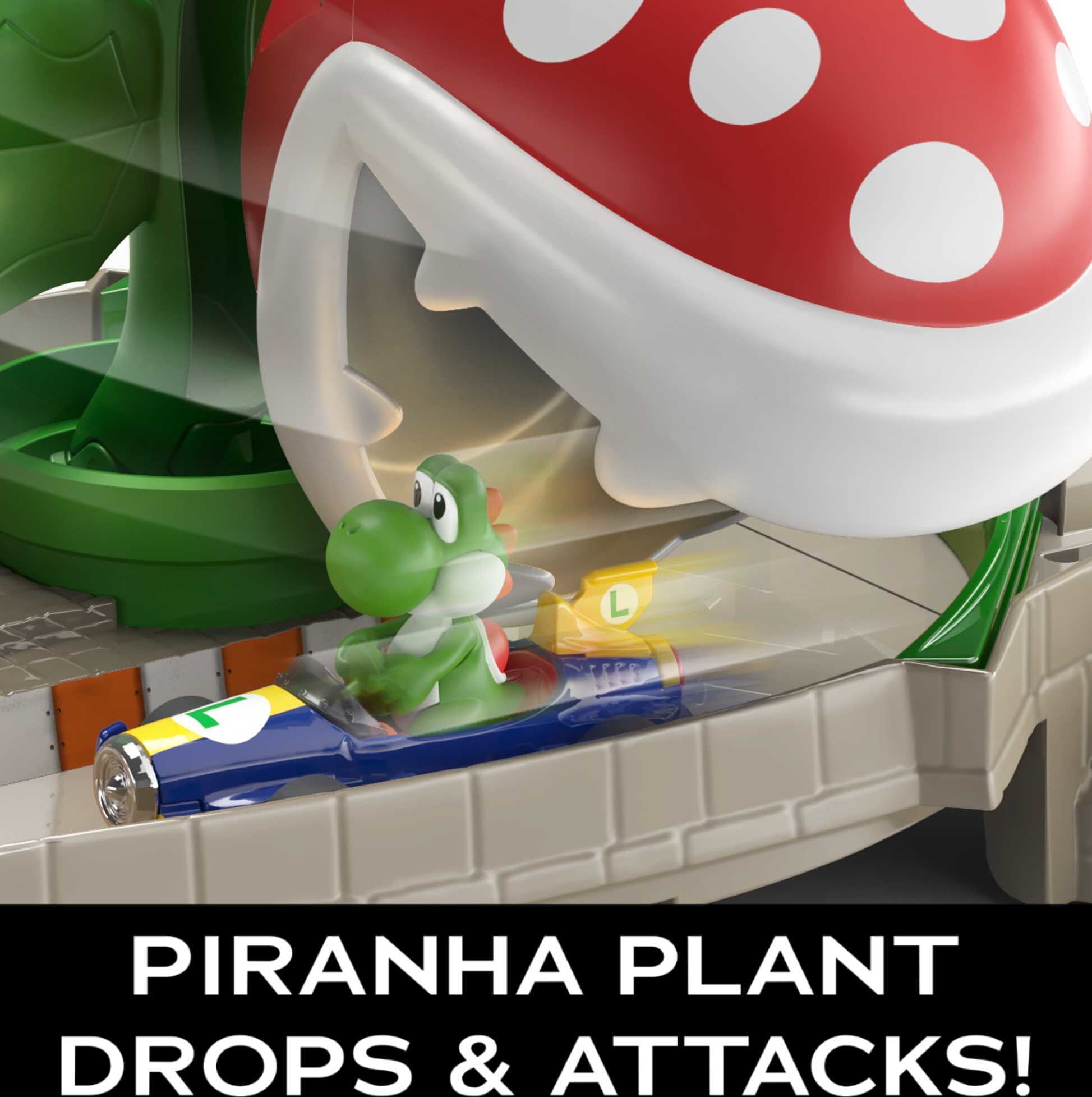 Hot Wheels Mario Kart Piranha Plant Track Set with 1:64 Scale Yoshi Toy Kart  & Gravity Launcher 