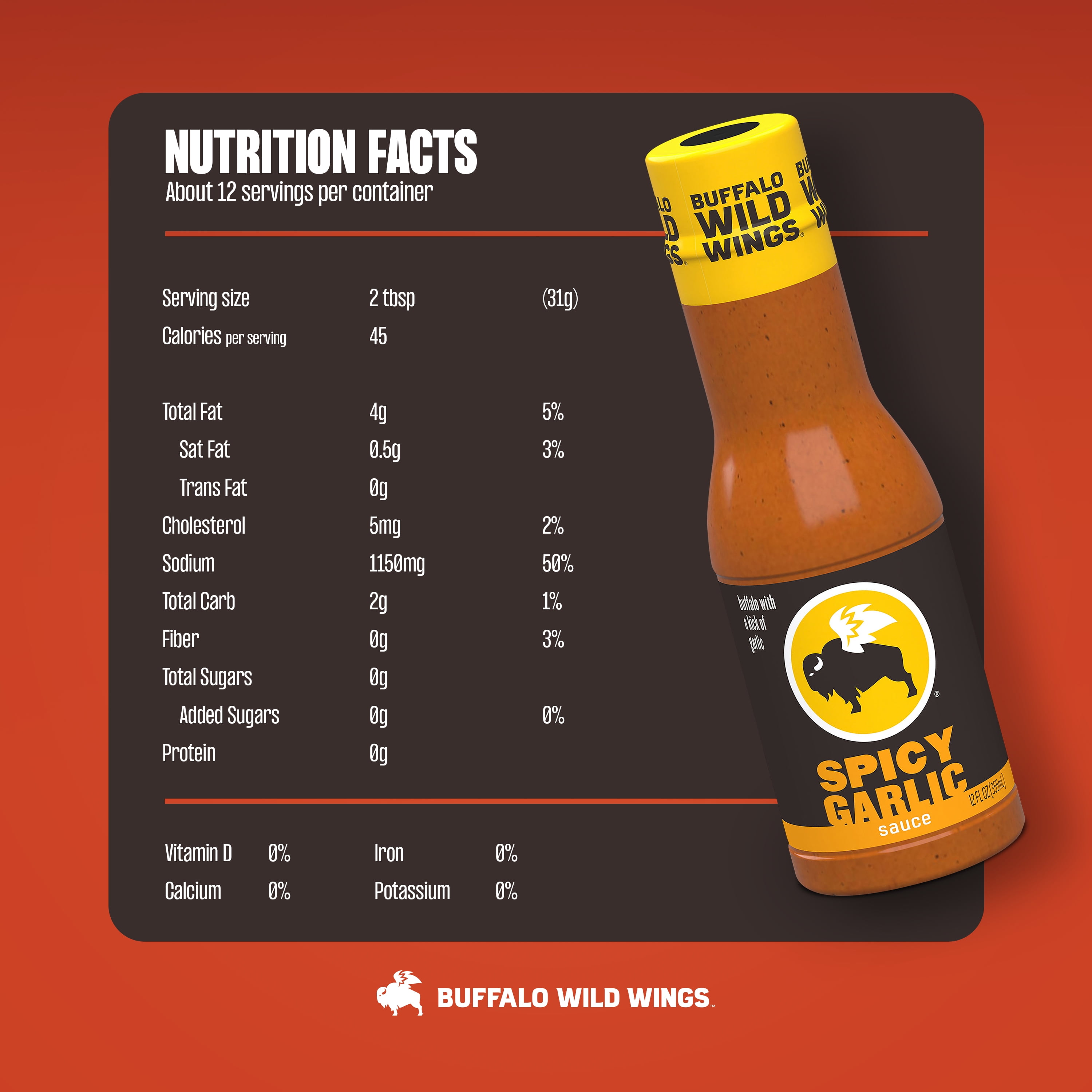Buffalo Wild Wings Spicy Garlic Buffalo Sauce, 12 fl. oz.