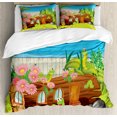 thumbnail image 1 of Caterpillar Duvet Cover Set King Size, Caterpillars in the Backyard Cartoon Style Illustration with Flowers and Fence, Decorative 3 Piece Bedding Set with 2 Pillow Shams, Multicolor, by Ambesonne, 1 of 3