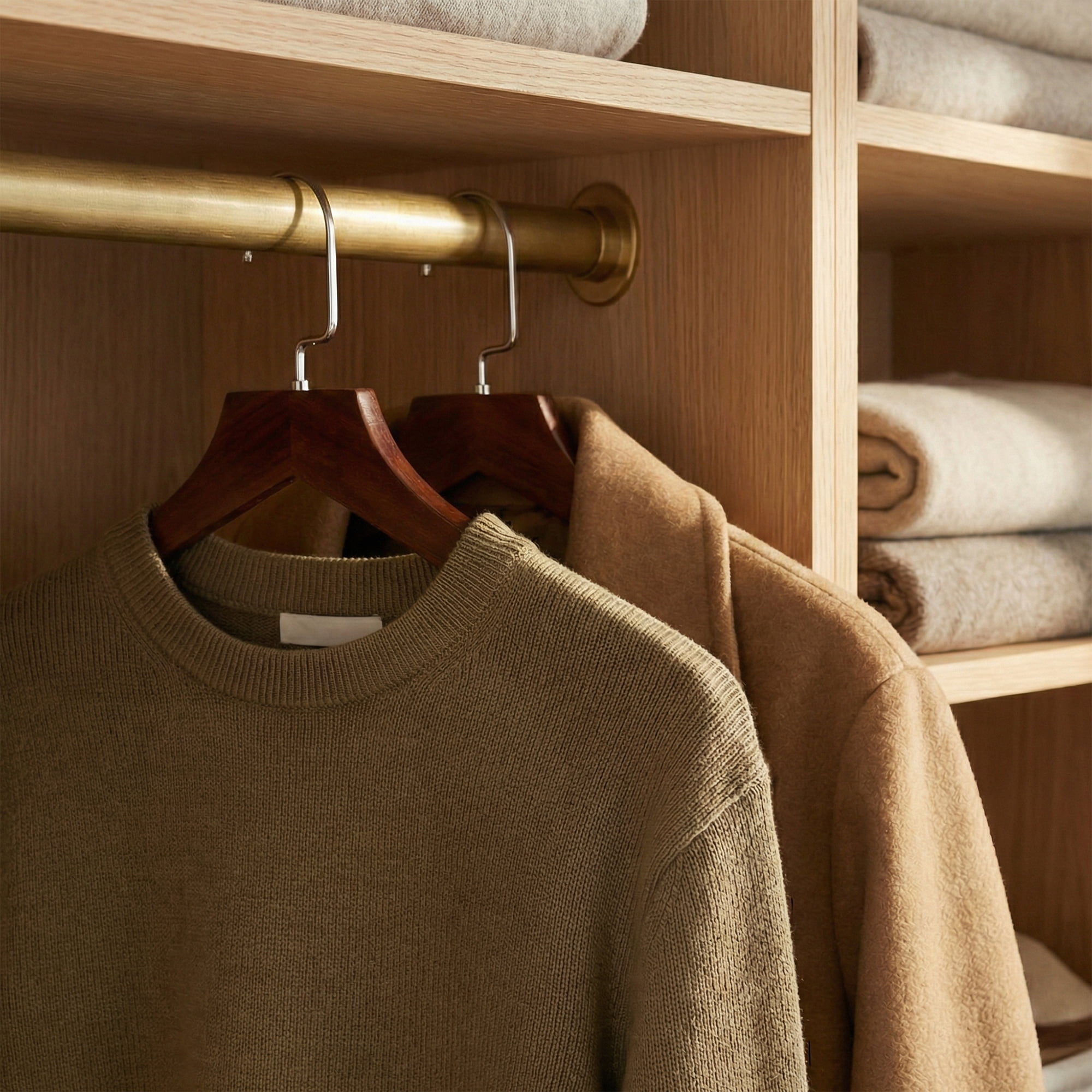 Unique Bargains 2Pcs Wood 360-Degree Space Saving Clothes Hangers Light Brown