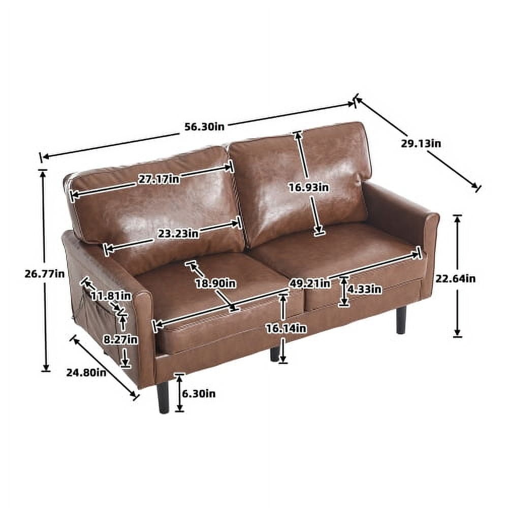 MOONMISS Mid Century Modern Loveseat,with USB & Demountable Pillow Cover for Living Room Bedroom,Brown PU