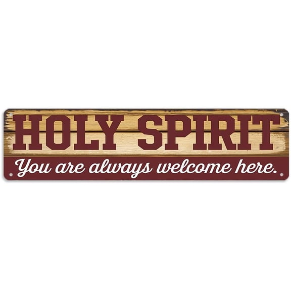 Rustic Holy Spirit Decorative Tin Wall Sign, Farmhouse Religious Art, 16 x 4 Inch Metal Hanging Decor for Home, Porch, Patio, Yard, Garage, Room