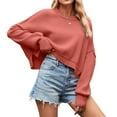 thumbnail image 3 of Women'S Short Batwing Hoodie 2025 Fall Outfits Trendy Crewneck Side Slit Fashion Pullover Tops Watermelon Red L, 3 of 6