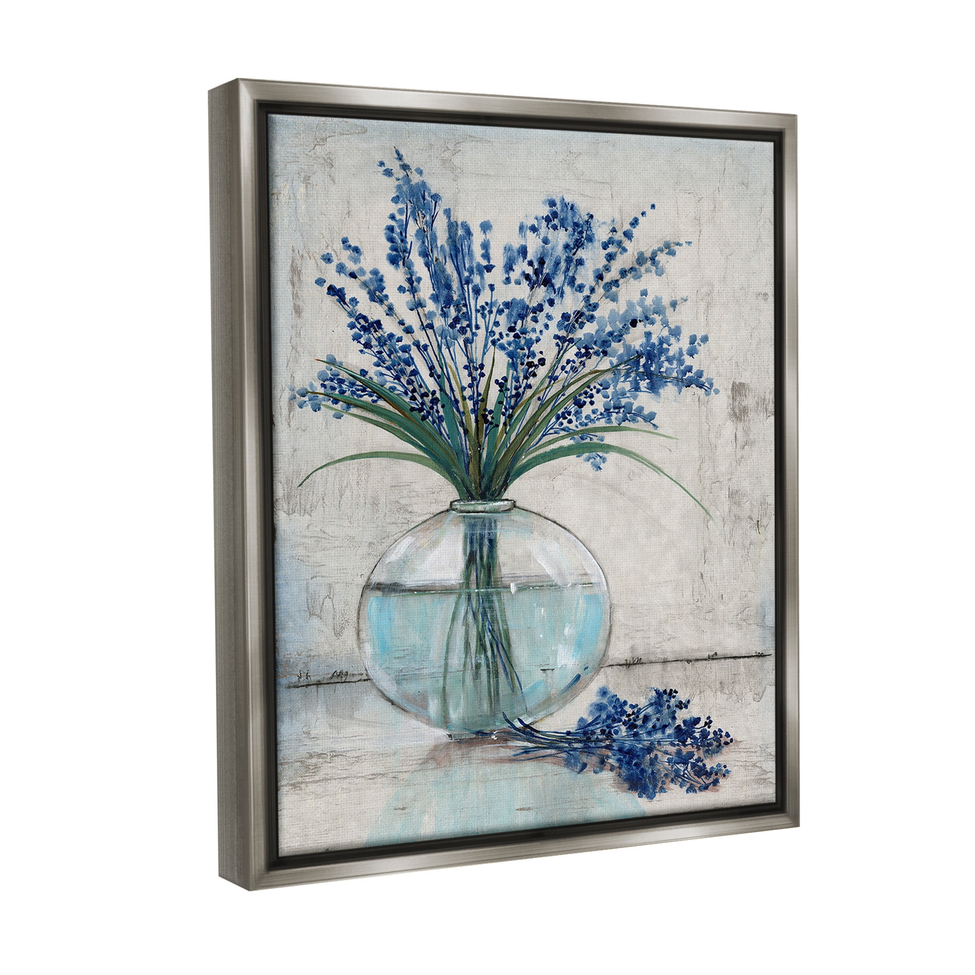 Stupell Industries Lavender Sprigs in Vase Botanical & Floral Painting Gray Floater Framed Canvas Art Print Wall Art, 17 x 21