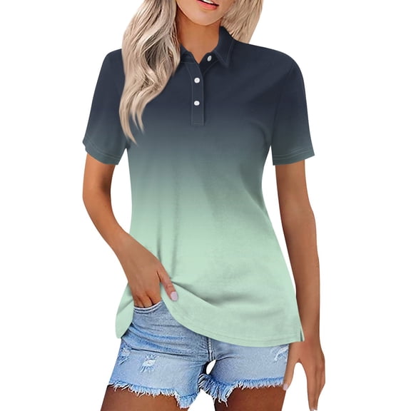 Womens Polo Shirts Work Golf Collared Funny 3/4 Sleeve Tops Button Three Quarter Length Casual Dressy Blouses,2XL