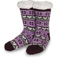 thumbnail image 3 of Gilbins Winter-Weight Thermal Thick Knit Fleece-Lined Cozy Sherpa Lined Fuzzy Slipper Socks With Grippers (Reindeer Snowflakes 3 Pack), 3 of 4